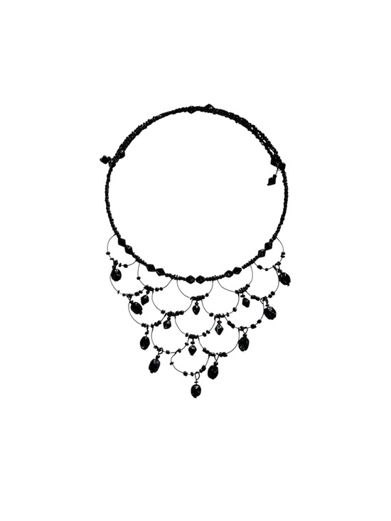 Jewelry - Whimsy goth Black Beaded Cascade Statement Necklace